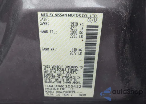2013 Nissan Altima 2.5 Sl from USA, damaged, VIN 1N4AL3AP6DC105452
